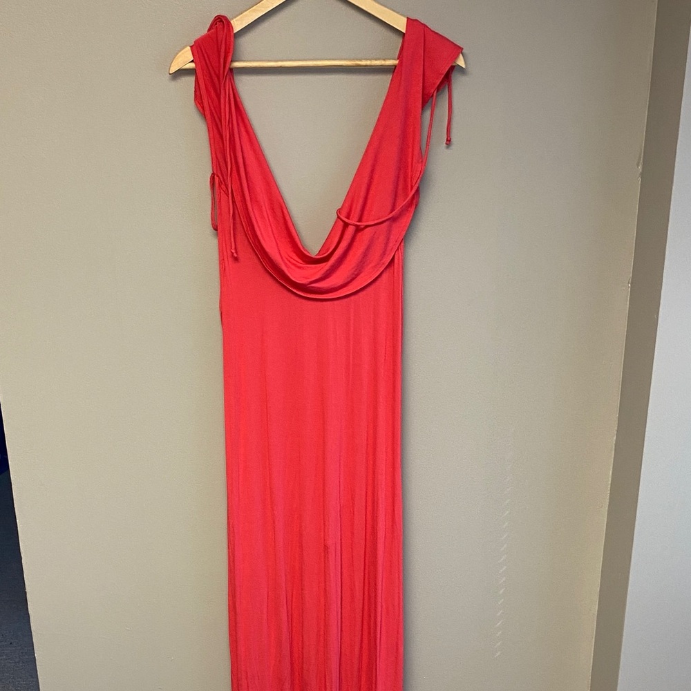 Spirit of Grace Coral Cowl Neck Maxi Dress (M)